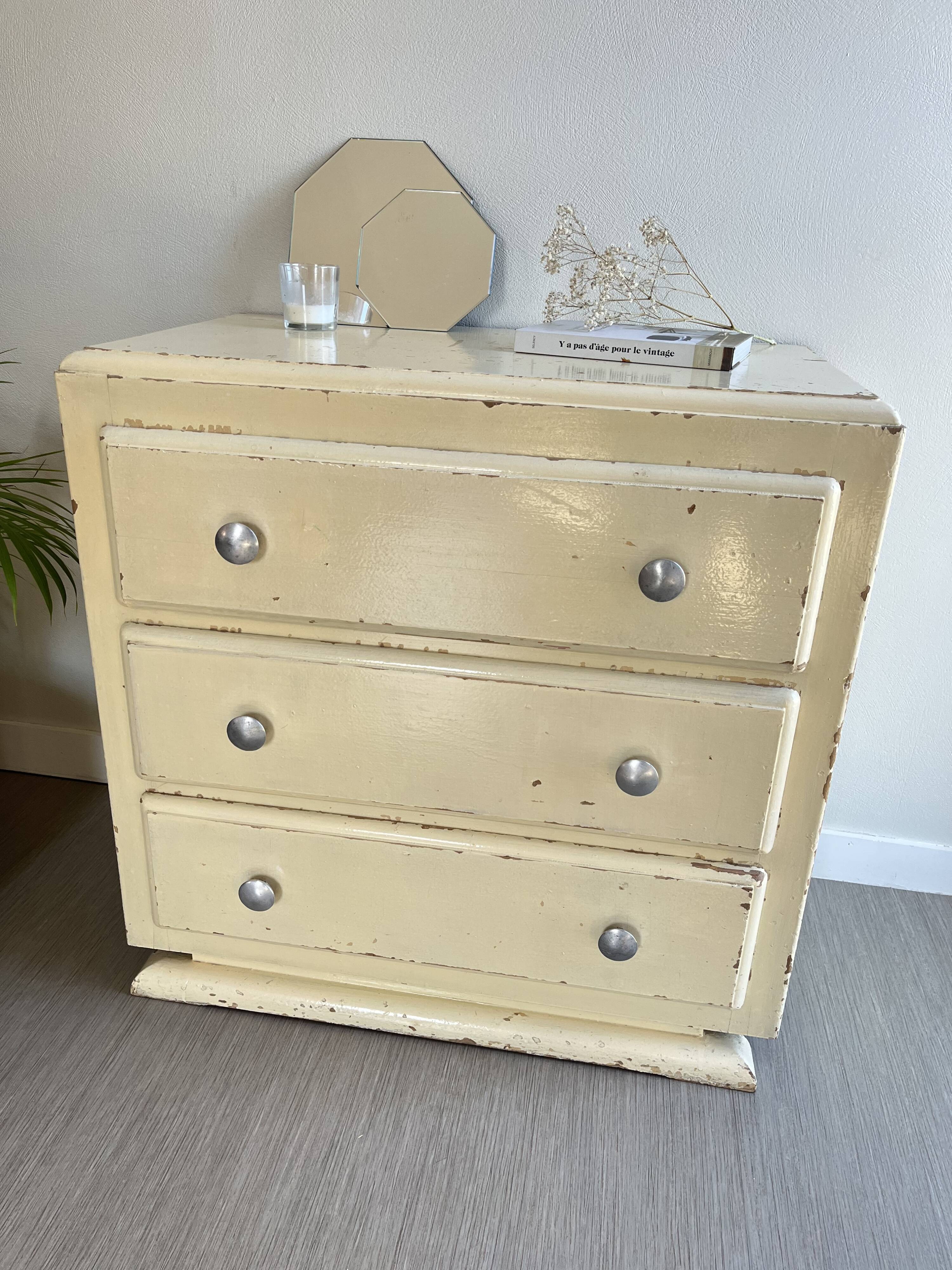 Vintage patinated wood chest of drawers