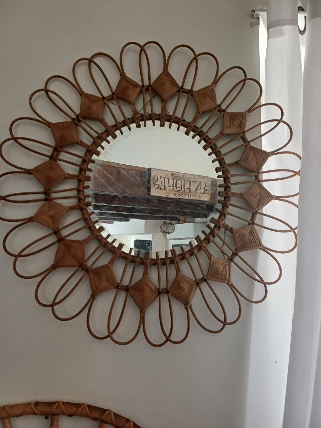 Large rattan sun mirror from the 50s/60s