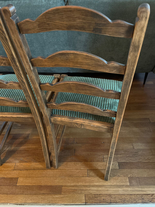 4 chaises anciennes assises velours vert