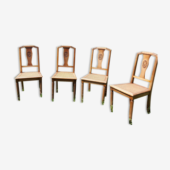 Lot 4 chaises ArtDéco cannées