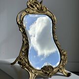Art Deco style gilded bronze mirror with beveled glass H40cm