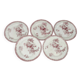 Lot de 5 assiettes plates début 20e Sarreguemines Modèle Fontanges