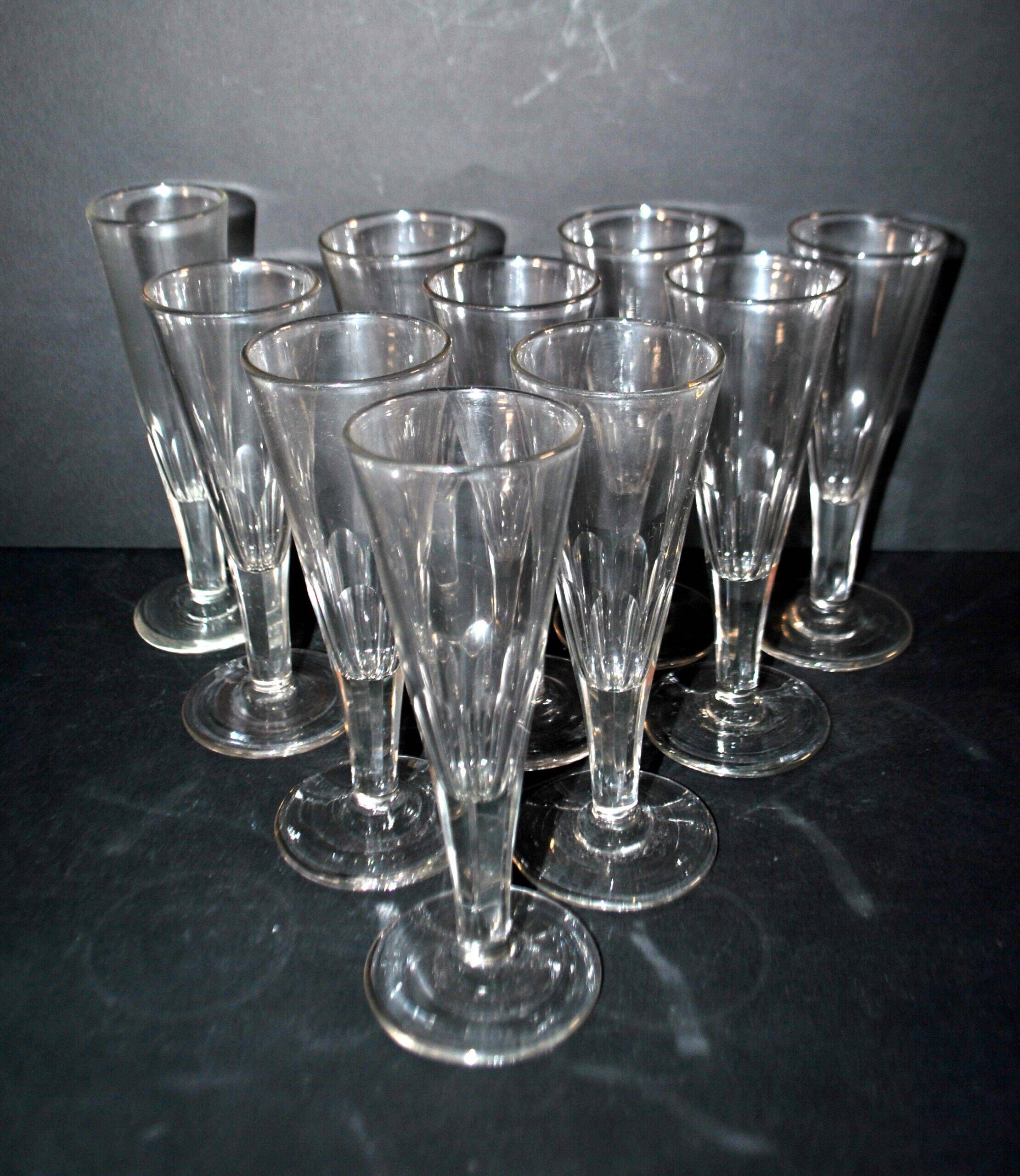 Portieux? Set of 10 cut glass champagne flutes from 1900 bistro.
