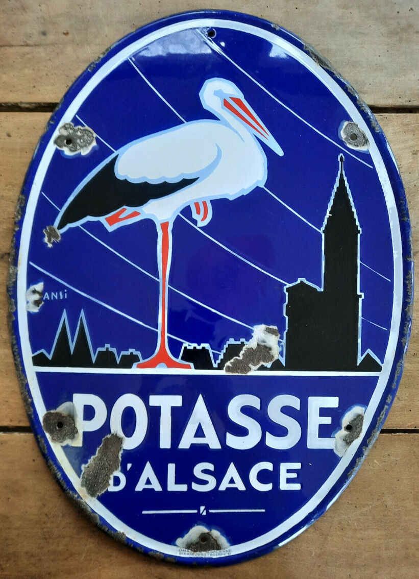 Ancienne plaque émaillée "Potasse d'Alsace" 43x60cm 1920 | Selency