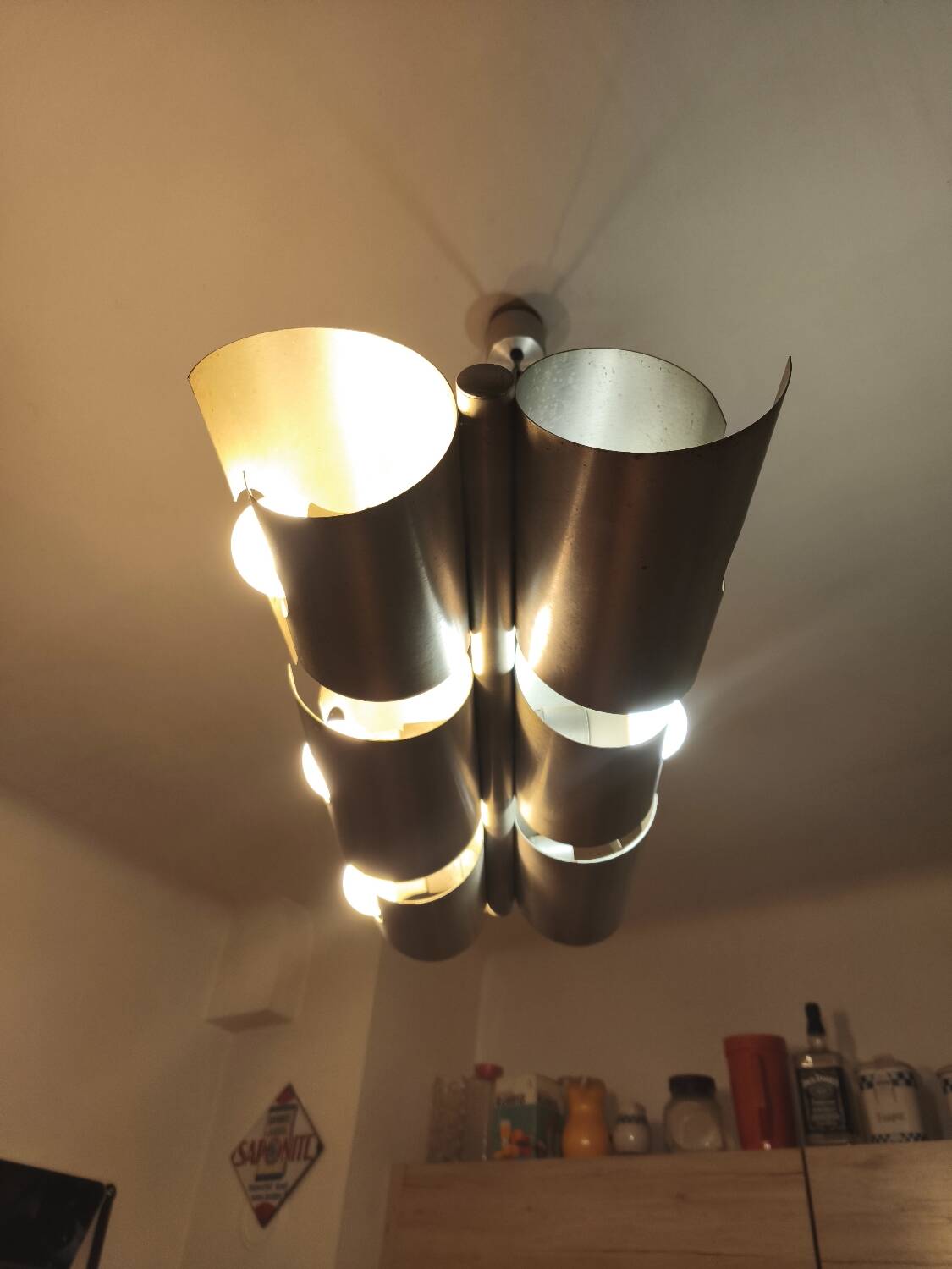 Space Age brushed aluminum pendant chandelier from the 70s