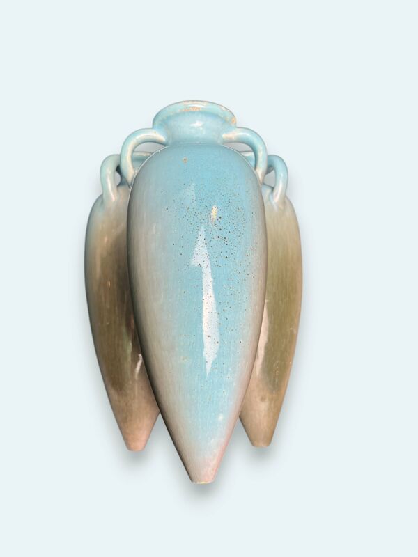 Art nouveau, petit vase triple amphore faïence émaillée Massier vers 1900