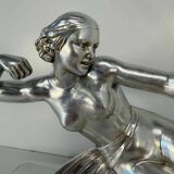 Diana the Huntress Art Deco Silver Leaf Sculpture by Salvatore Melani, 1930