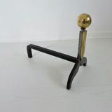 Pair of modernist steel and brass andirons