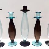 Pair of Brown and Aquamarine Murano Glass Candleholders, Italy