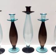 Pair of Brown and Aquamarine Murano Glass Candleholders, Italy