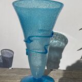 Vase conique en verre bullé bleu turquoise