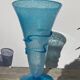 Conical vase in turquoise blue bubbled glass