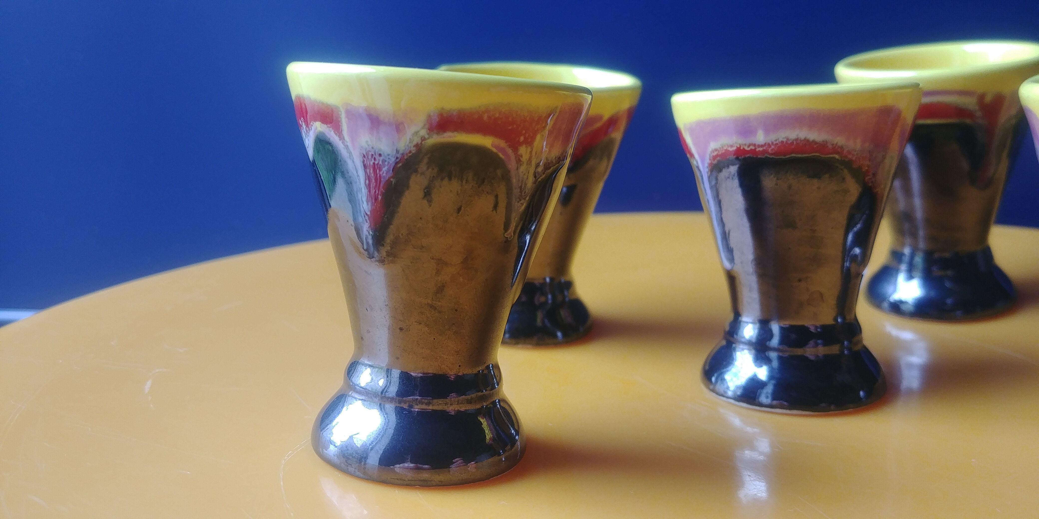 Set of five glazed ceramic coquetiers vintage 60s