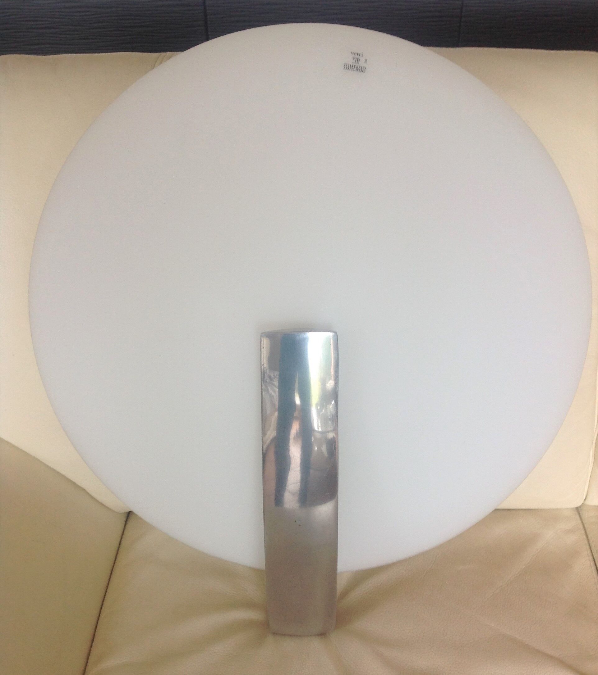 Circular frosted glass wall lamp and aluminum headband by Vetri Murano, vintage 70s-80s