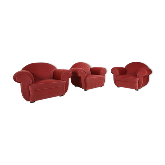 Art Deco armchairs in red upholstery, 1930