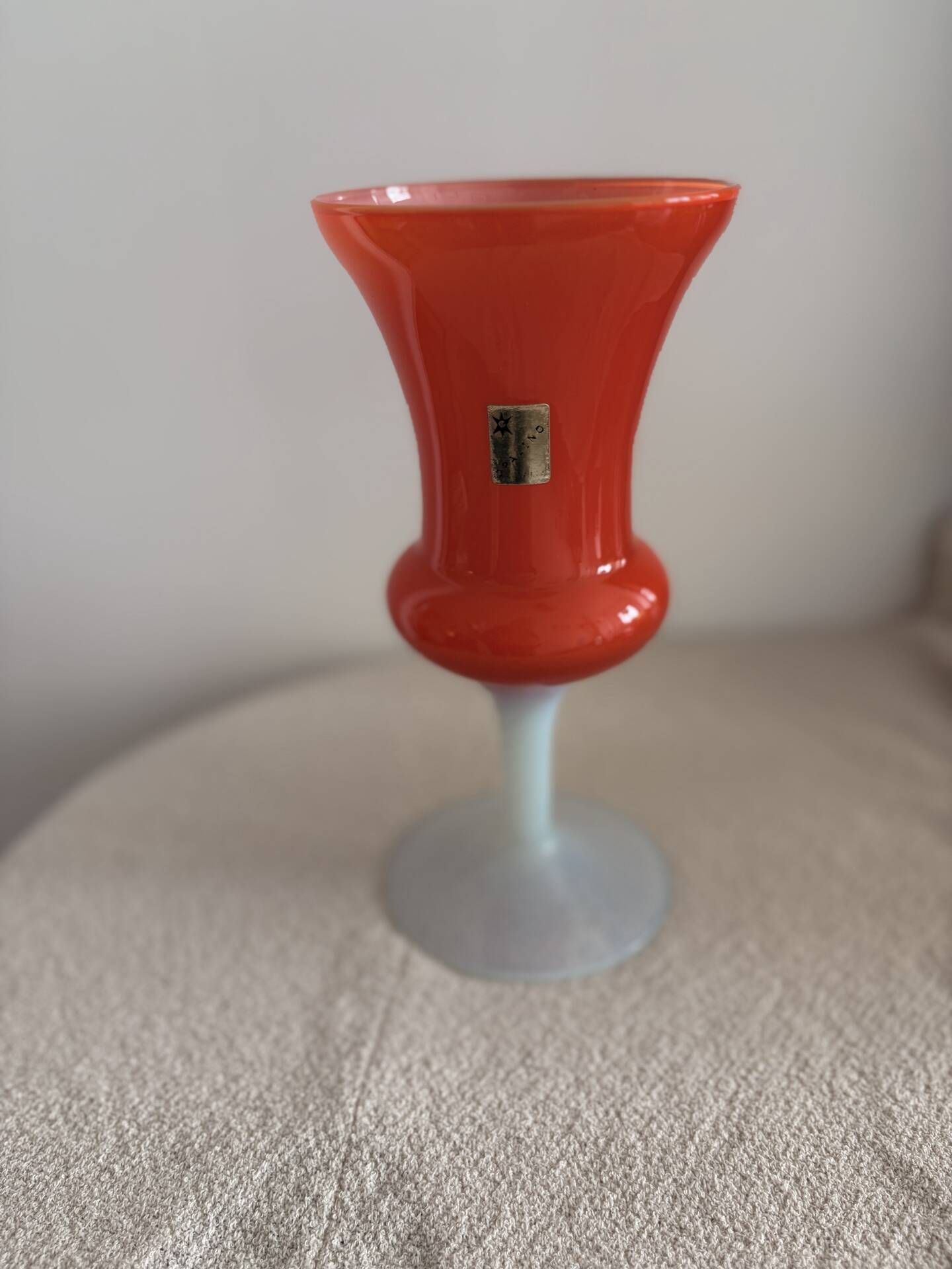 Mid-century modern Italian art glass chalice vase – Orange coated and Opa