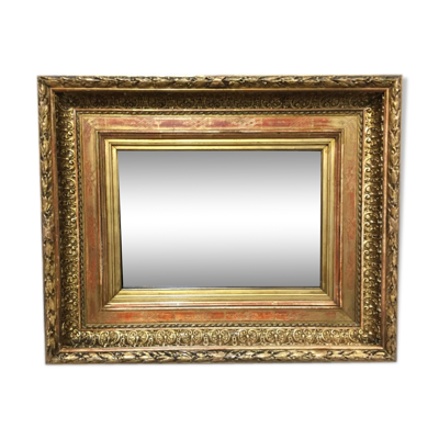 Miroir cadre ancien dit barbizon fin 1800 mouluré bois doré feuilles d'or art