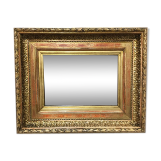 Miroir cadre ancien dit barbizon fin 1800 mouluré bois doré feuilles d'or art