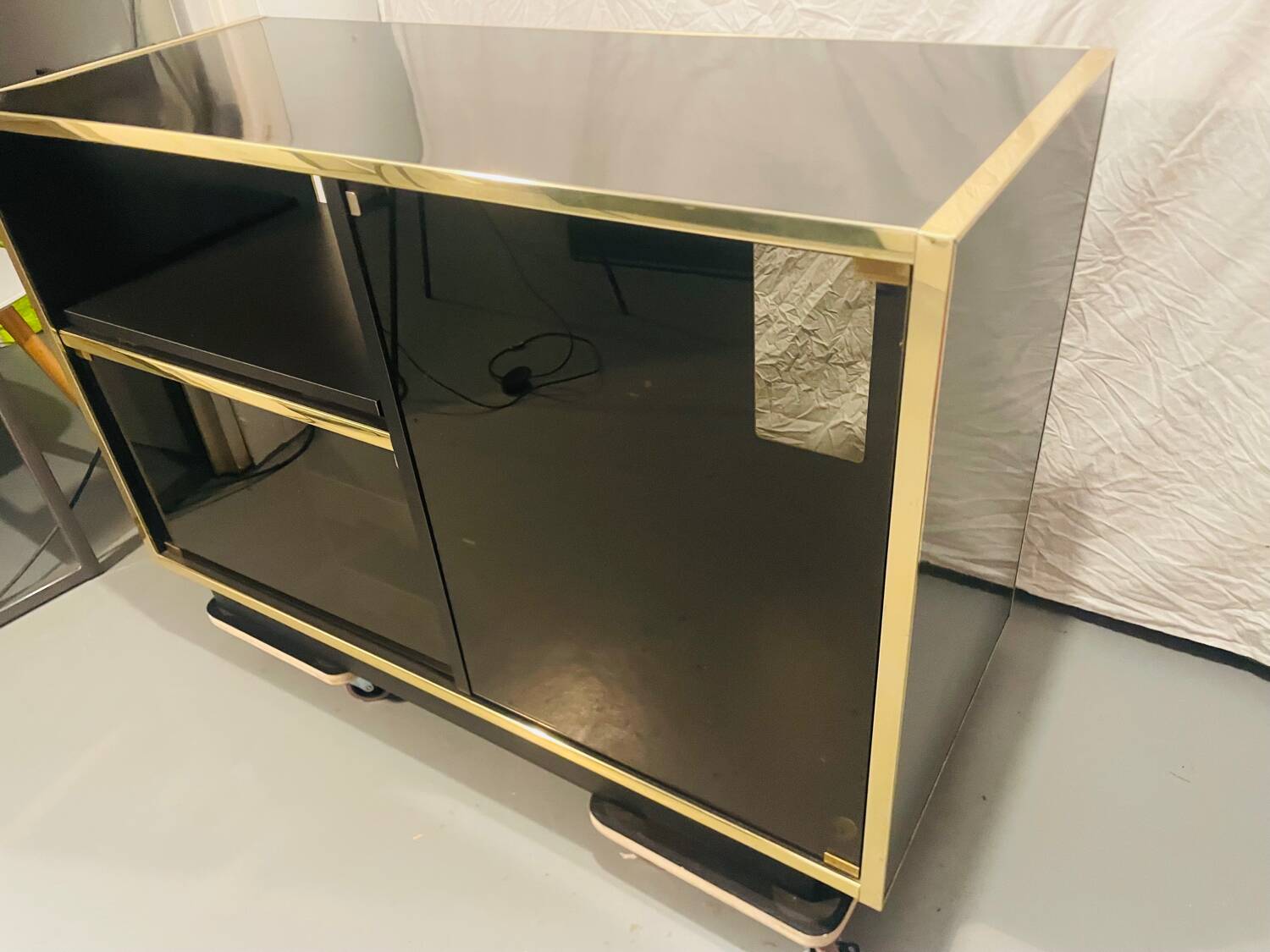Sideboard, black lacquered and brass Hi-fi unit by Roche Bobois, circa 1970