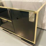 Buffet, meuble Hi-fi laqué noir et laiton par Roche Bobois, circa 1970