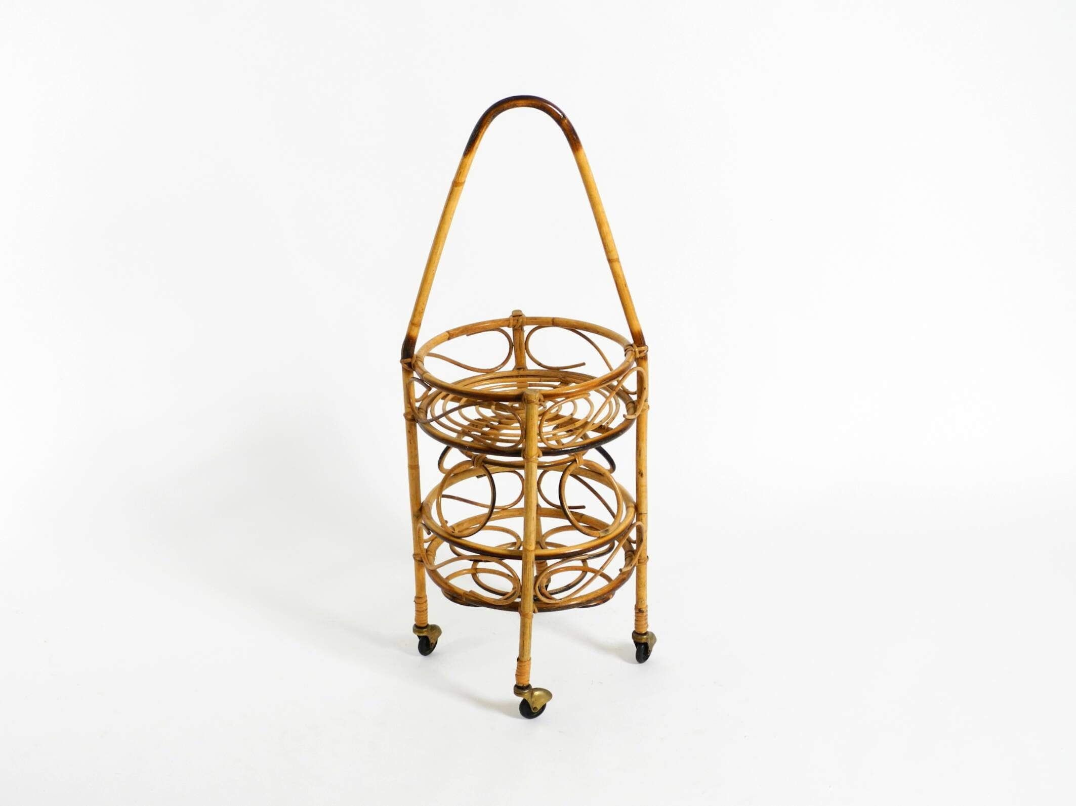 Italian Mid Century bar and serving trolley made of bamboo with wheels
