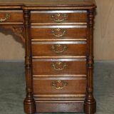 Antique double-sided desk C Hindley & Son in oak and leather