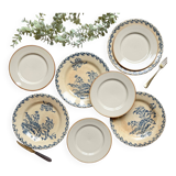4 Gien Thistle ironstone plates + 4 small mismatched Tulowice stoneware plates