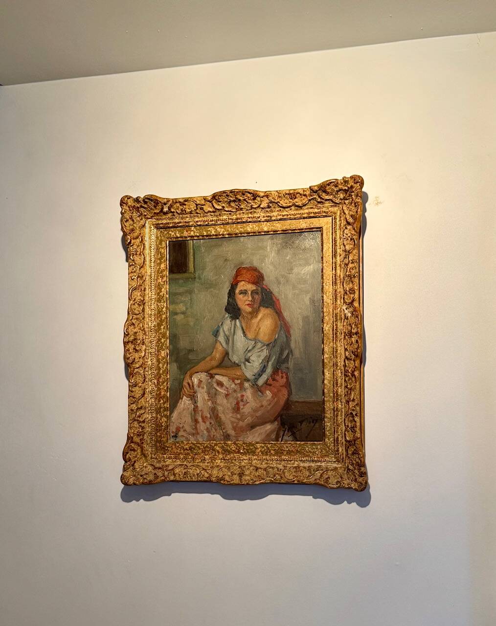 Old painting, portrait of a gypsy woman, signed Yves Diey, 20th century