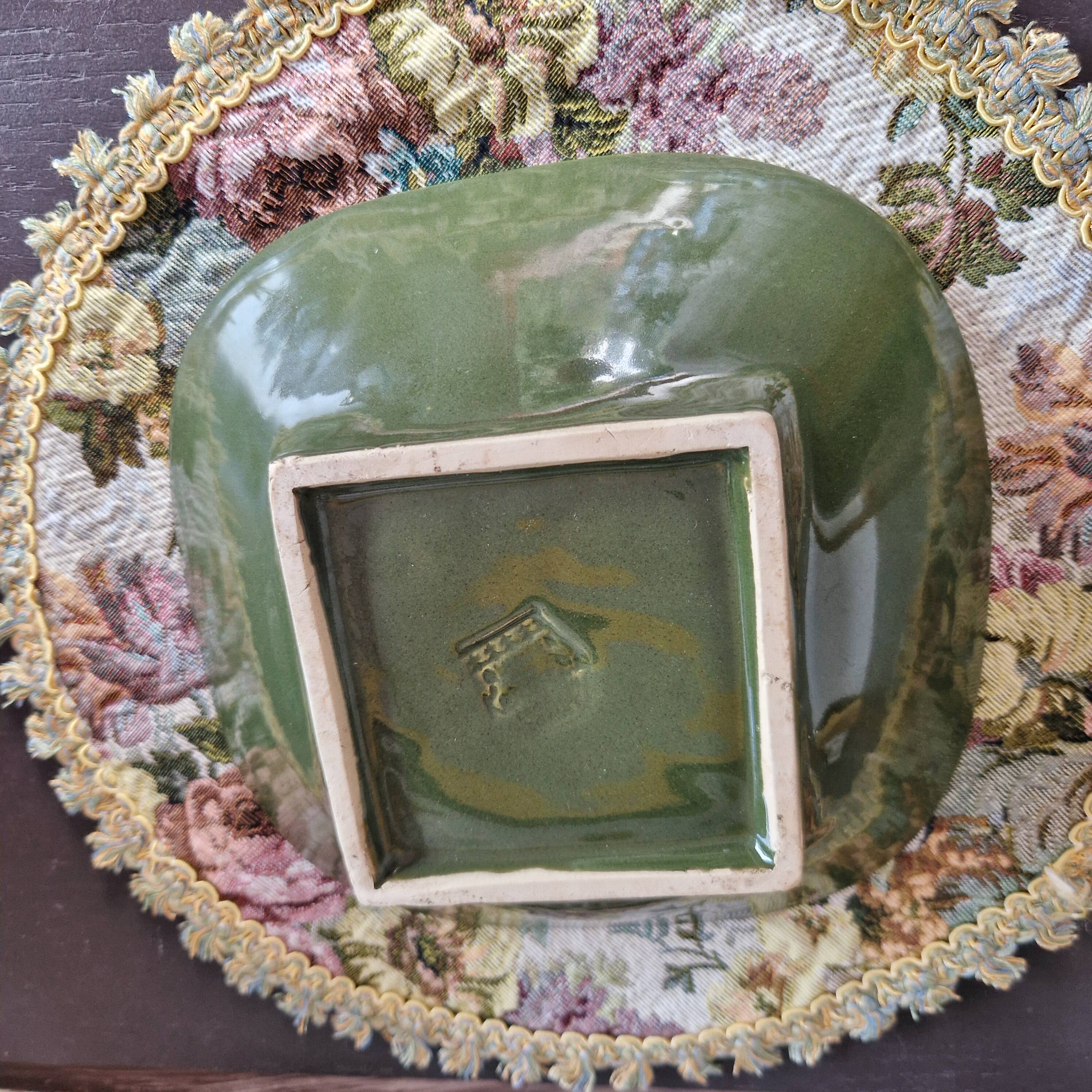 Square dish salad bowl bowl keraluc quimper ceramic turquoise blue cracked effect stamped with u