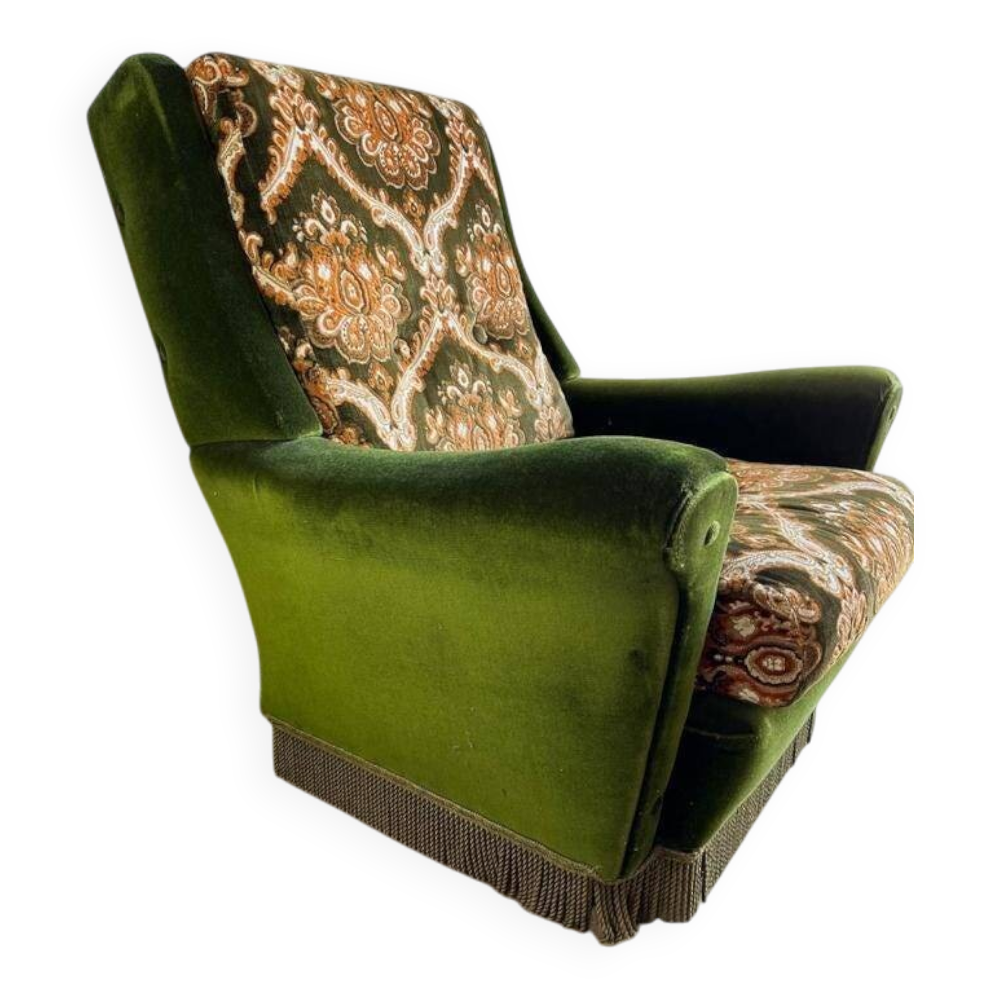 Fauteuil vintage vert mousse / une place