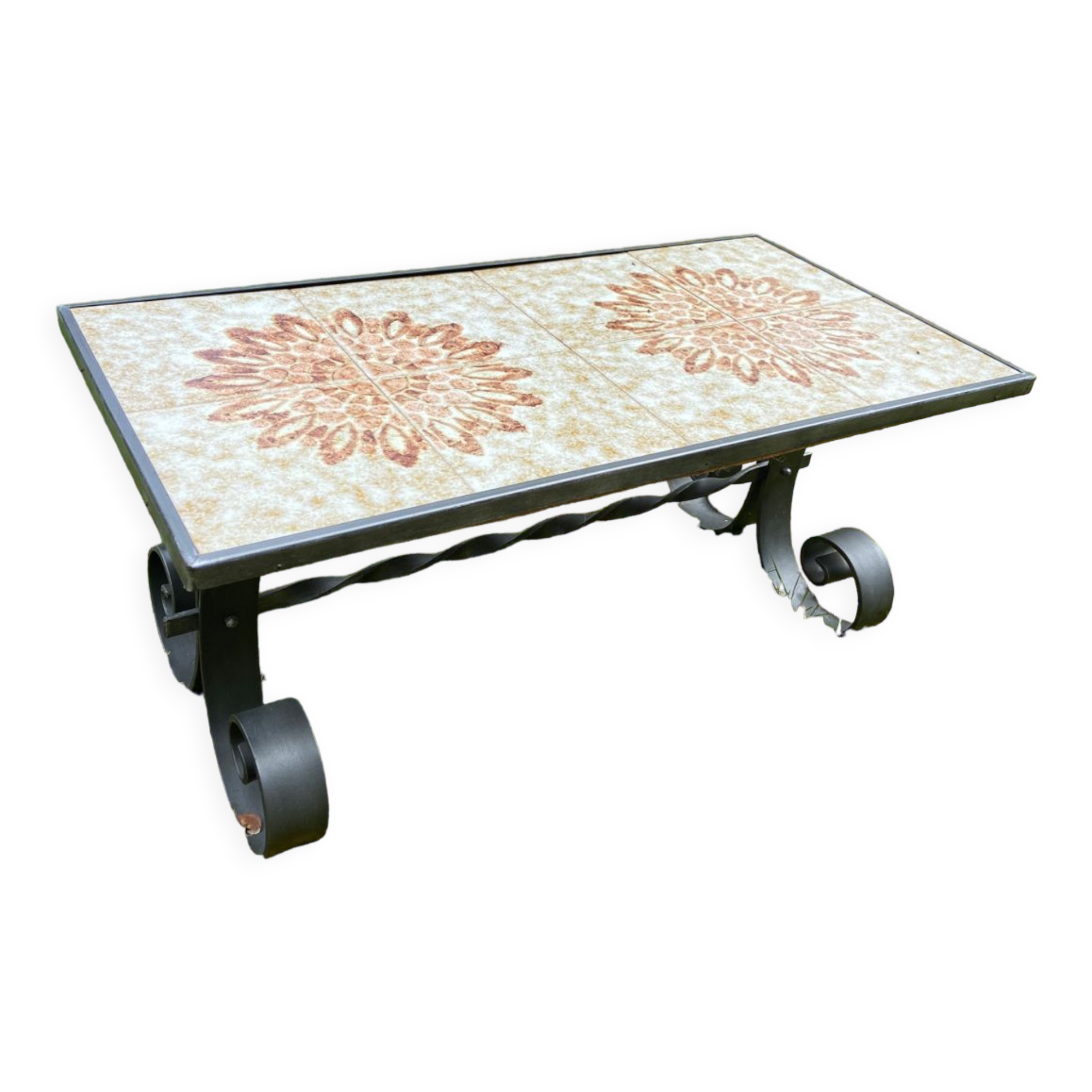 Coffee table mosaic wrought iron 60s