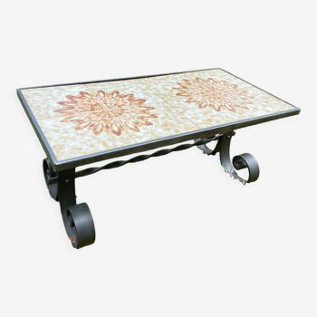 Coffee table mosaic wrought iron 60s