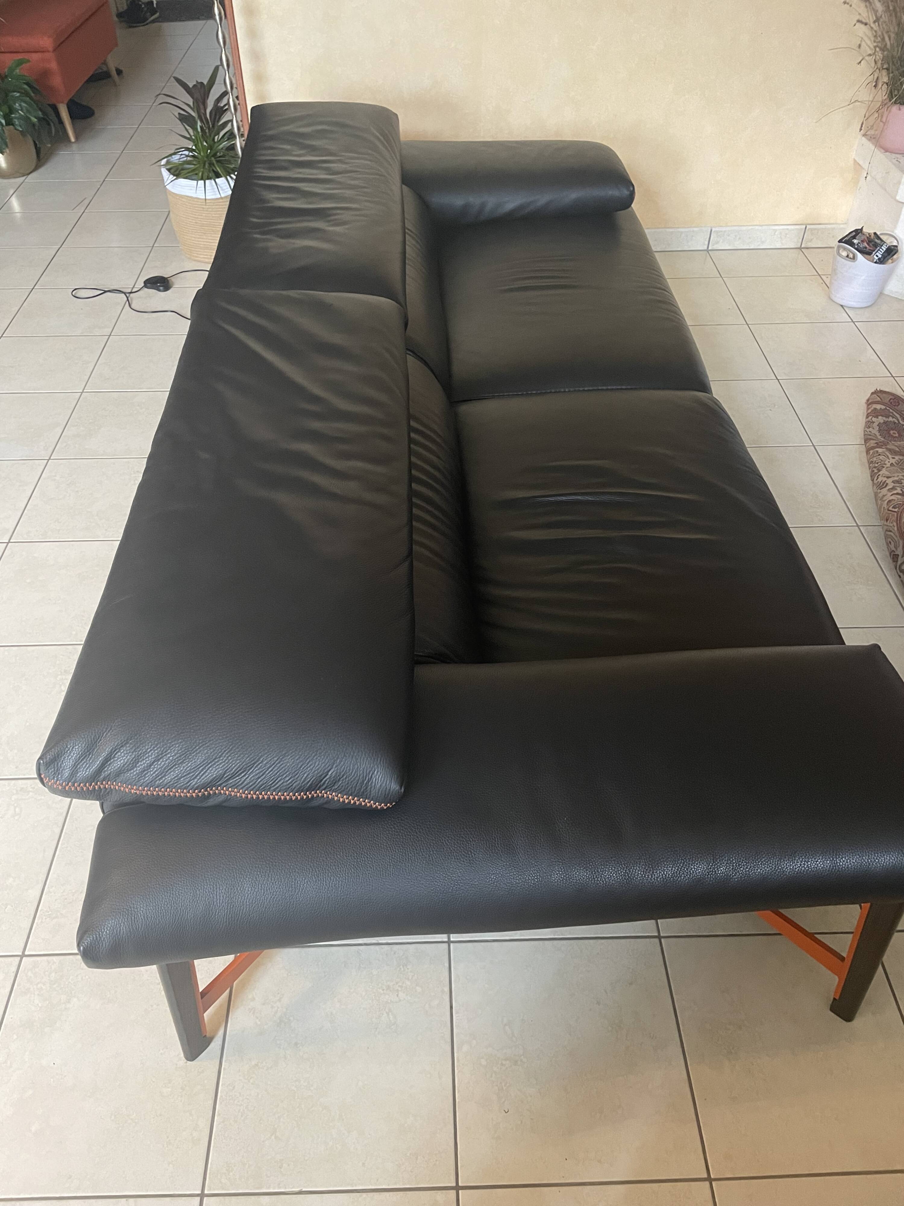 Roche Bobois black leather sofa