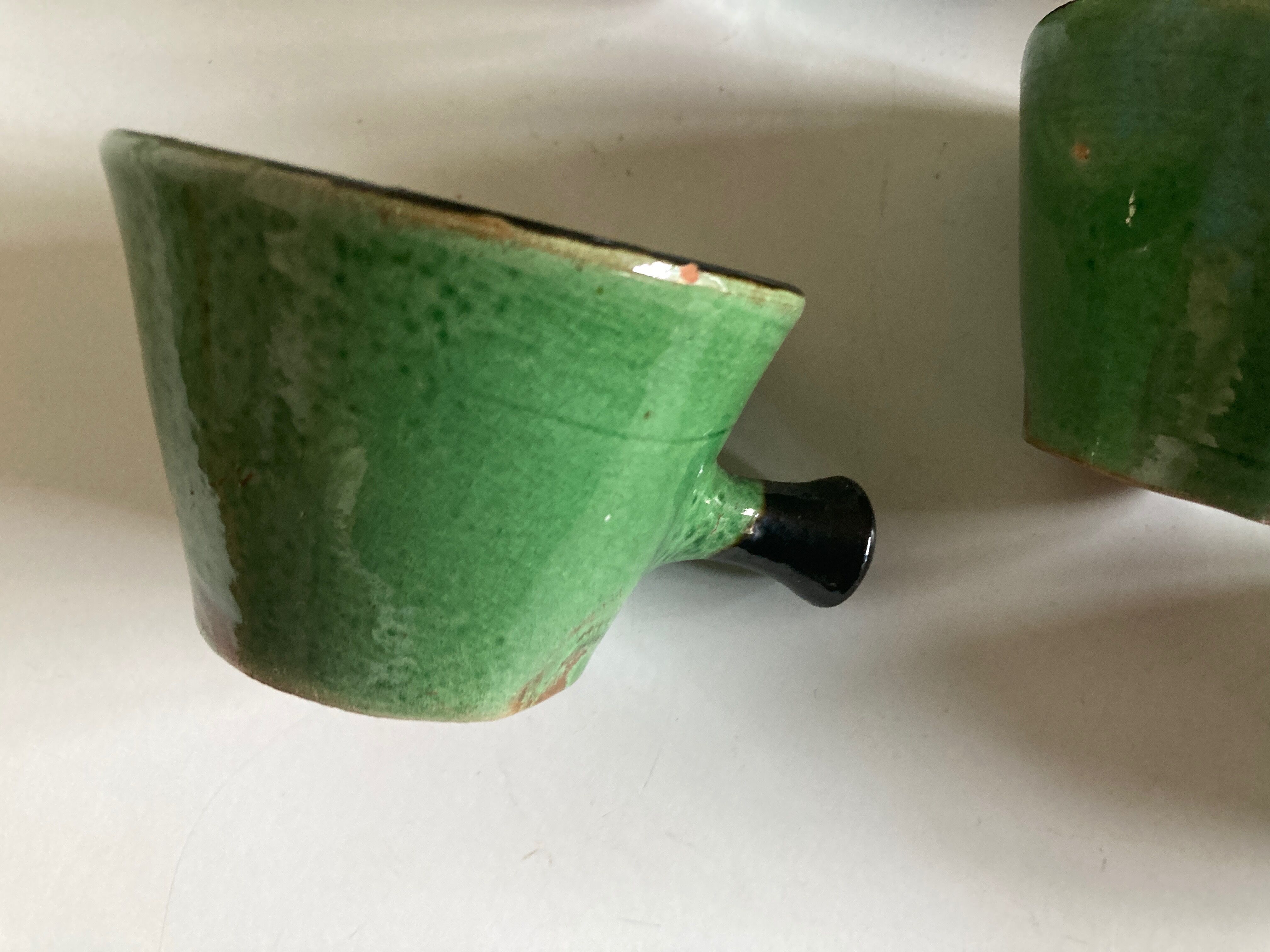 Set of 5 cups in green glazed clay Dieulefit 1960