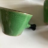 Set of 5 cups in green glazed clay Dieulefit 1960