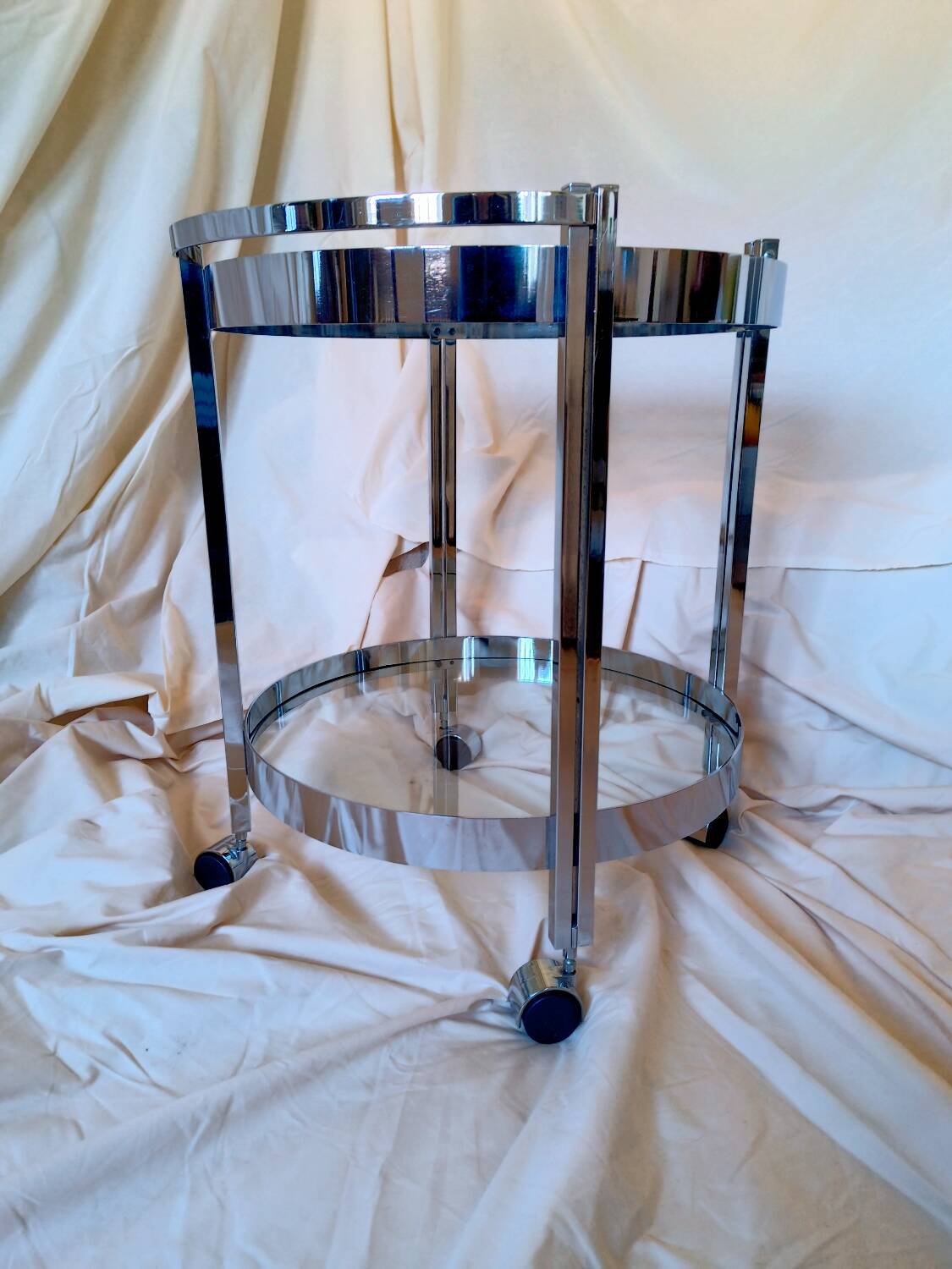 Vintage chrome and glass serving trolley from the 1970s