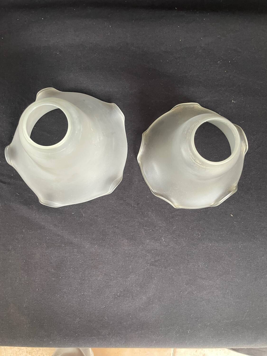 2 abat-jours tulipes anciens en verre dépoli