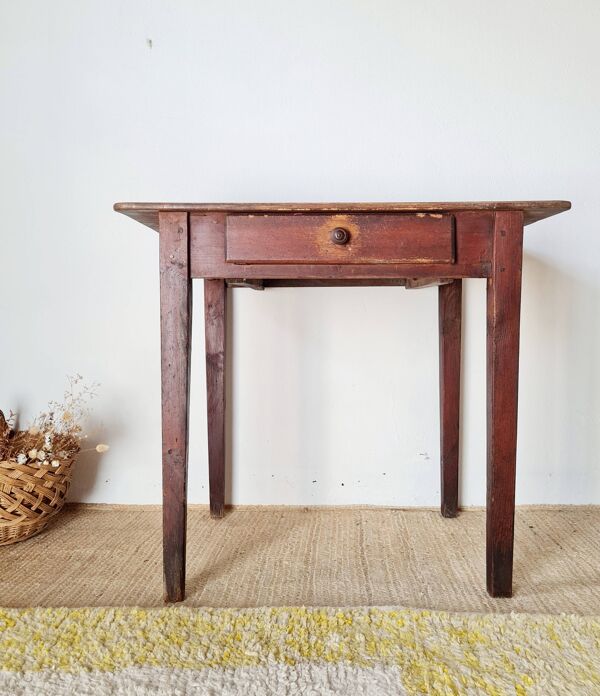 Petite table de ferme ancienne en bois – bureau rustique vintage
