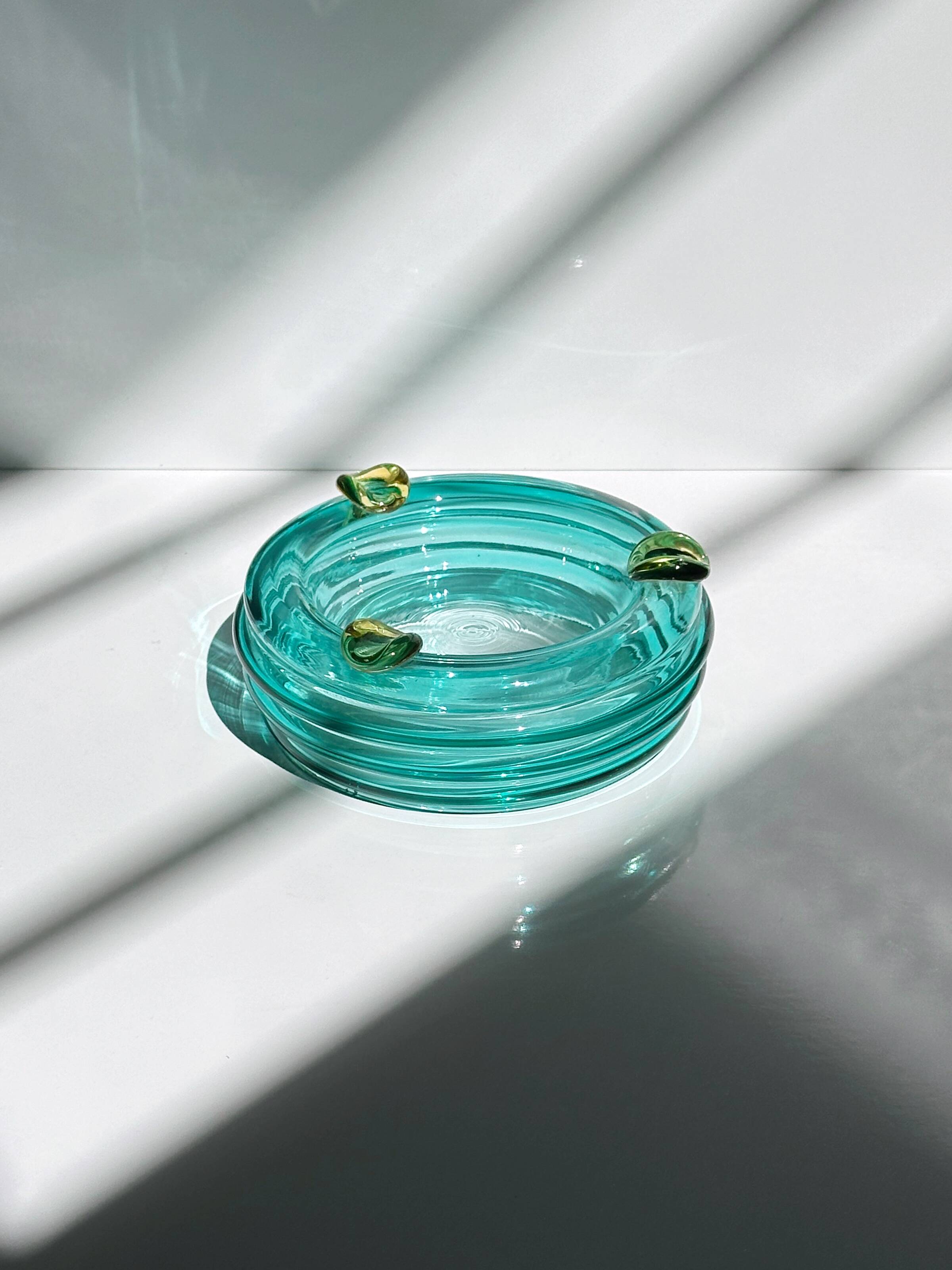 Italian Glass Vide Poche / Ash Tray Turquoise Glas Postmodern