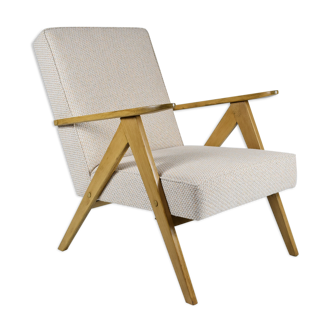 Original polish armchair, 1960s, restored, model B310, beige fabric, teak varnish
