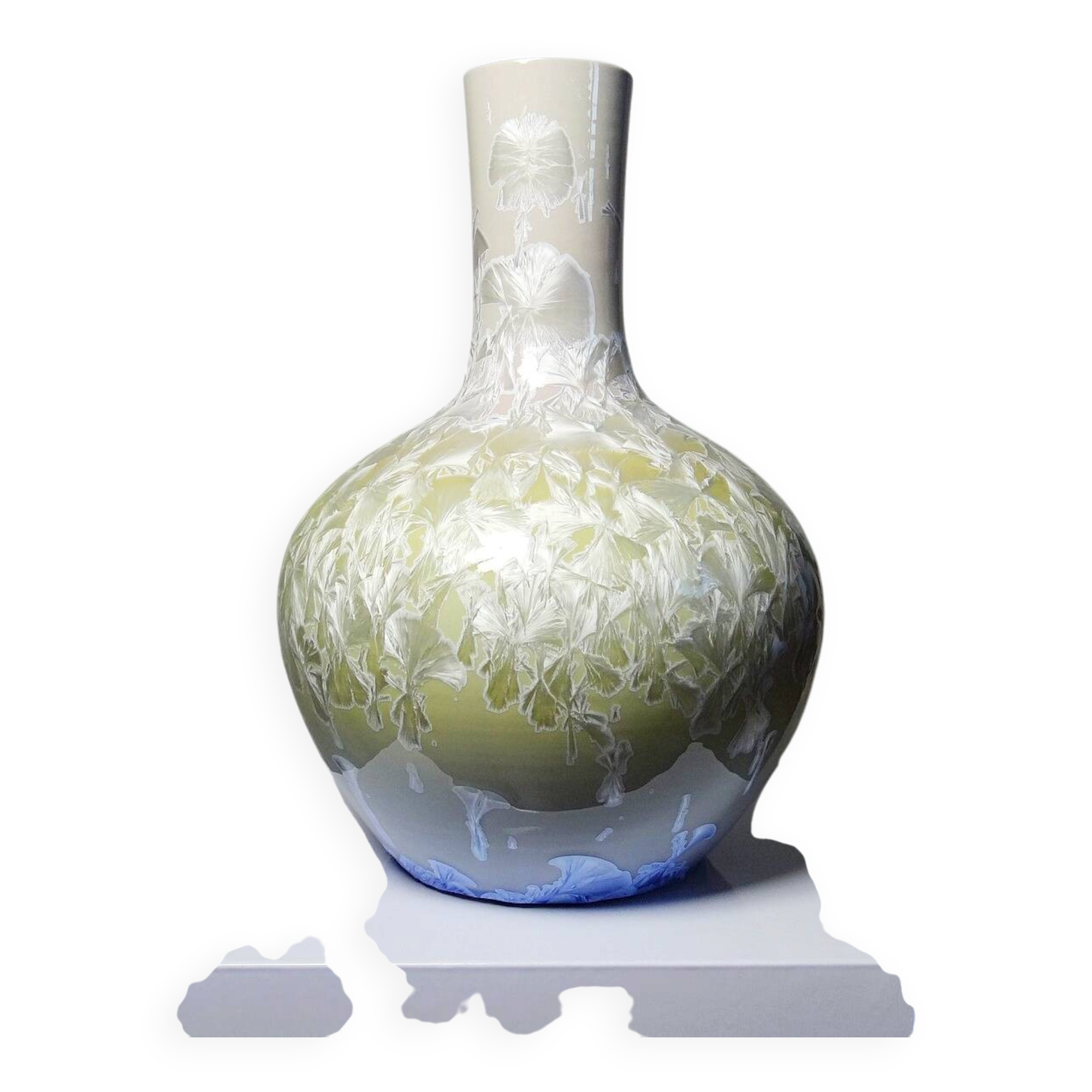 Grand vase globulaire porcelaine émaux cristallins Jingdezhen Zhi vintage