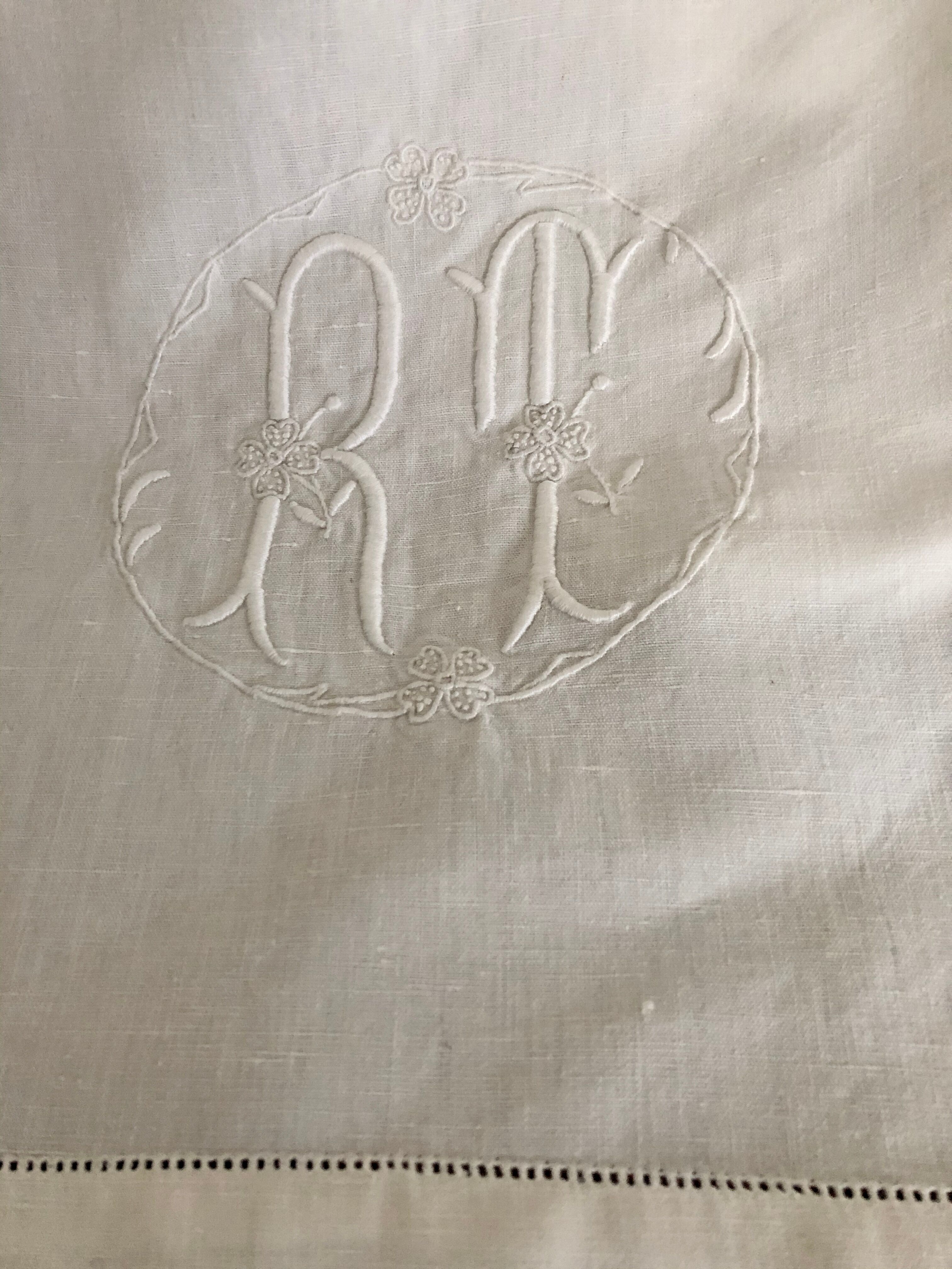 Old linen monogram sheet medallion