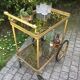 Serving wheels in gold metal & glass vintage 1960