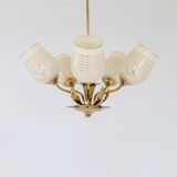 Mid-century brass and glass pendant light by Sario, Finland, 1950s.