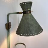 Vintage adjustable wall lamp, brass and patinated green, Italy 1950