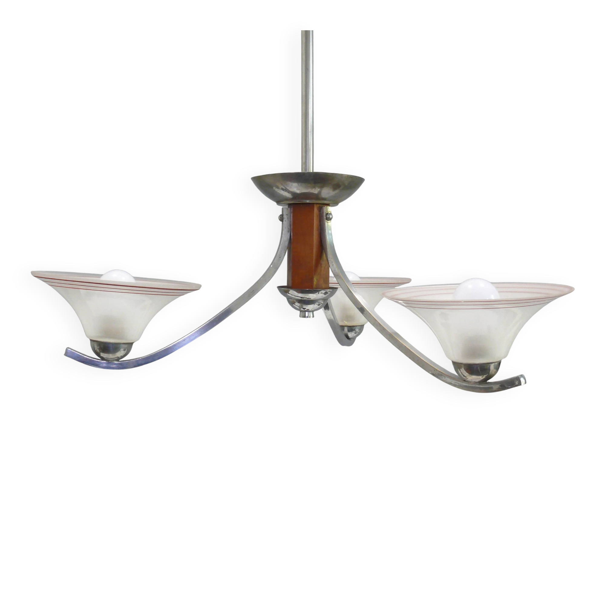 Art Deco three-arm chandelier, France, 1920s-1940s
