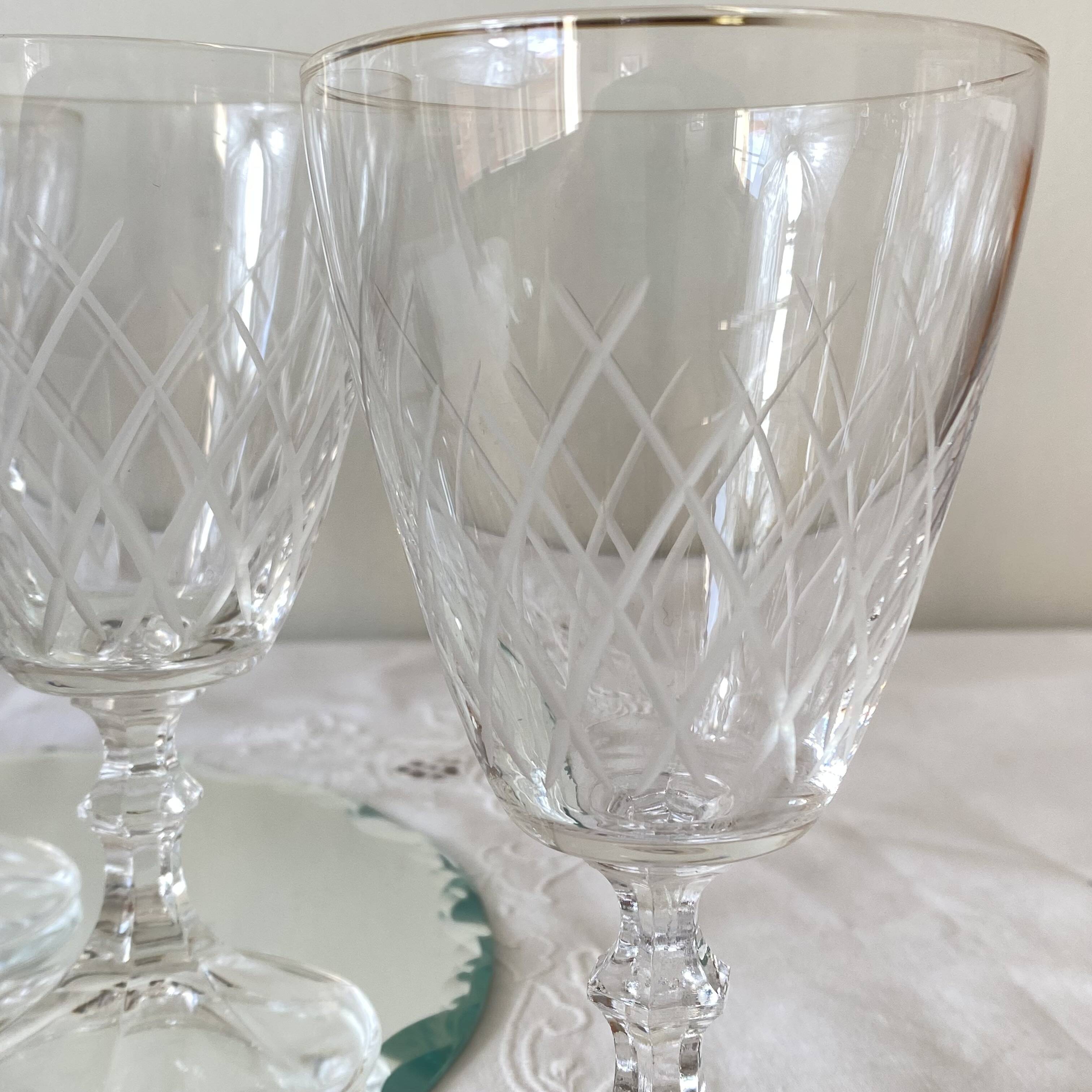 6 large antique engraved glasses for wine or water