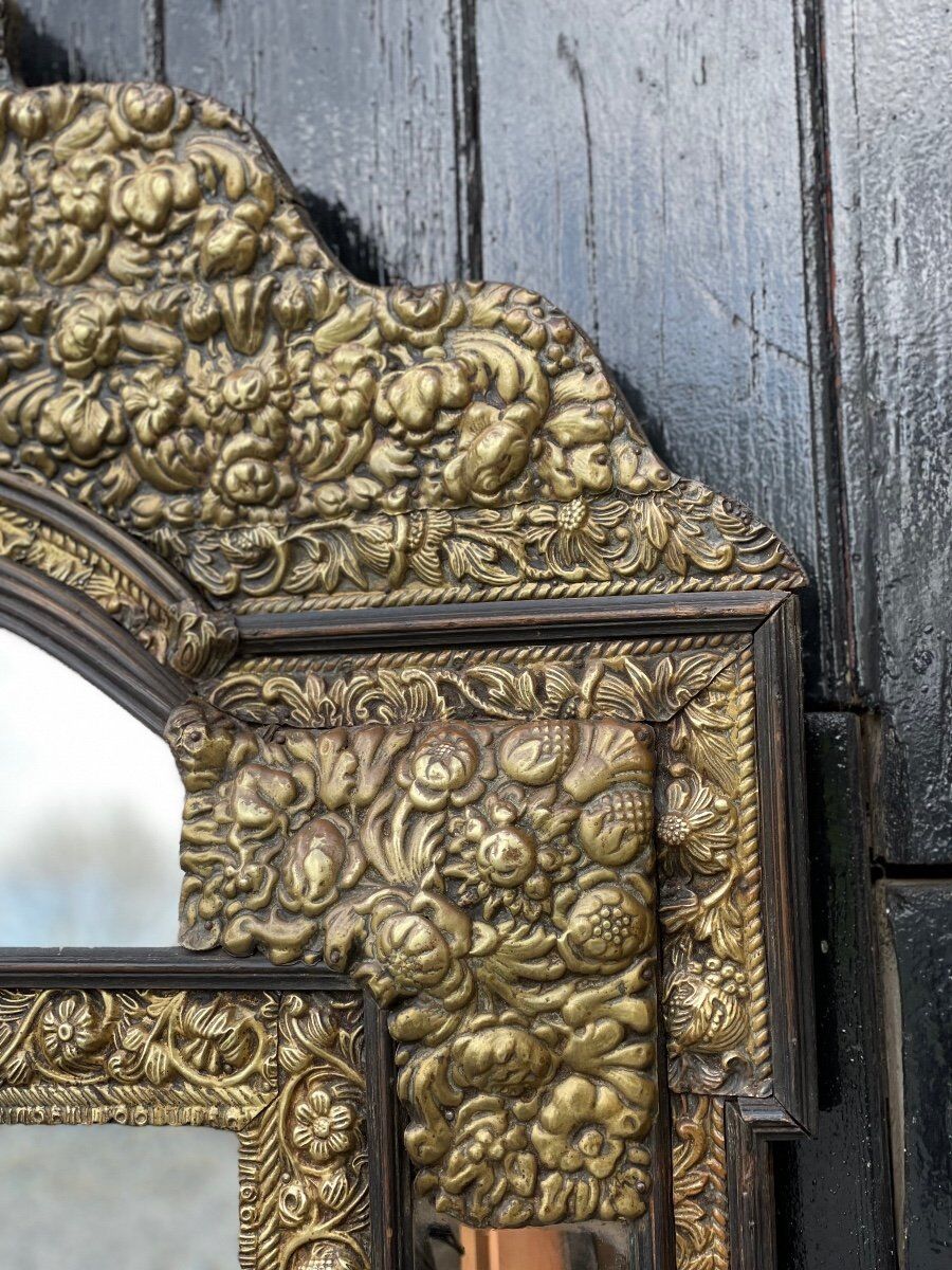 Brass and blackened wood mirror in Louis XVI style circa 1880.
