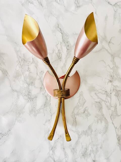 Vintage 1950s brass double wall sconce in the Italian Stilnovo style
