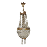 French Empire Style Bronze Single Montgolfier Crystal Basket Chandelier